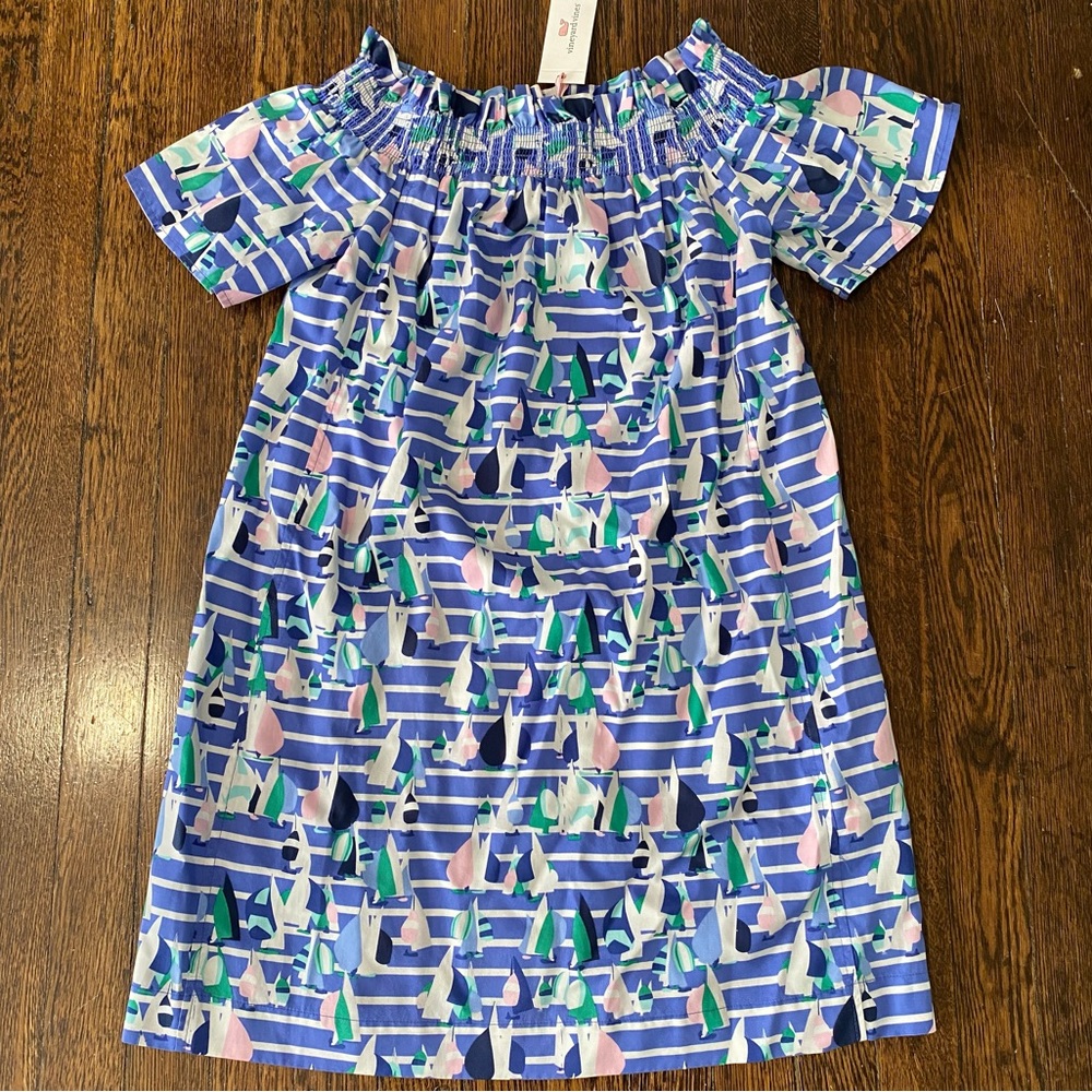 Vineyard Vines harbor scene off shoulder dress